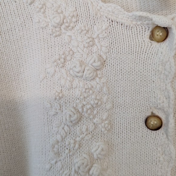 Vintage Jacob White Cotton Ramie Floral Cardigan Size Large - Picture 7 of 9